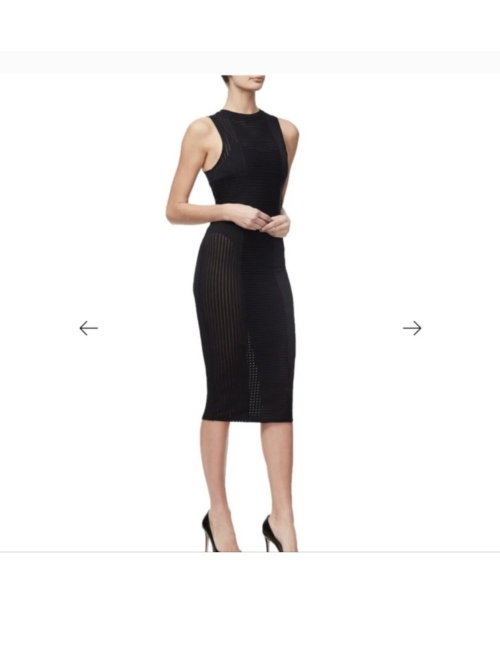 Good American Black Sheer Stripe MIDI Dress